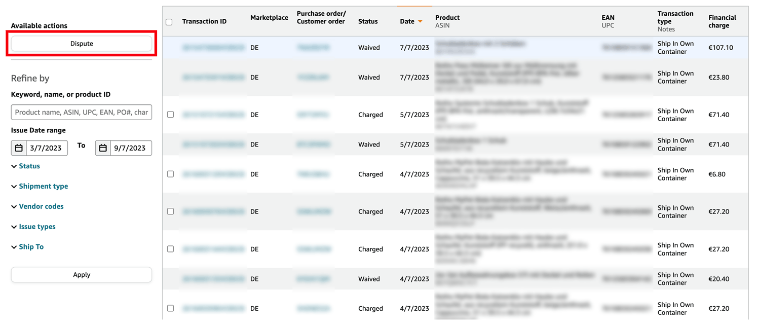 Detailed chargebacks overview with the option to dispute in Vendor Central