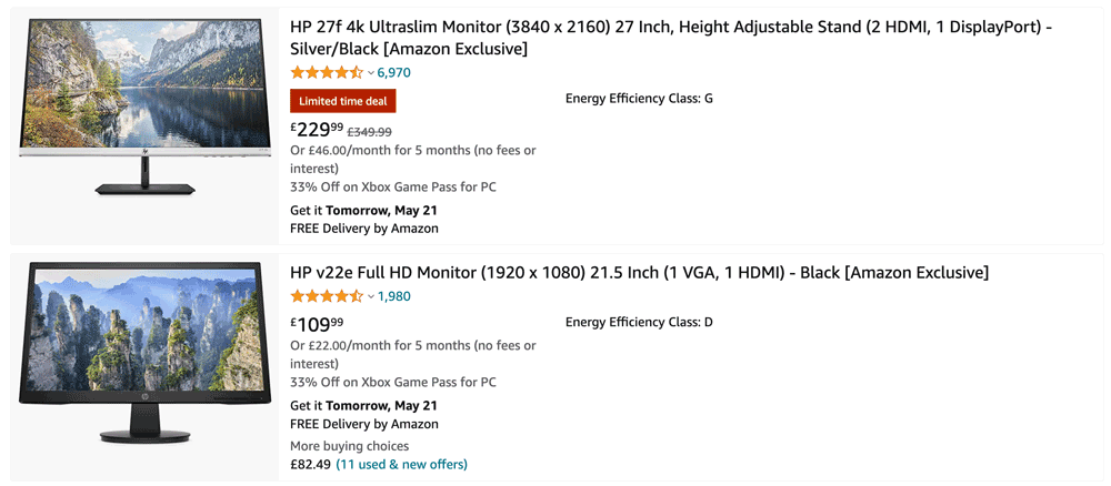 Exclusive product example of HP brand on Amazon.co.uk