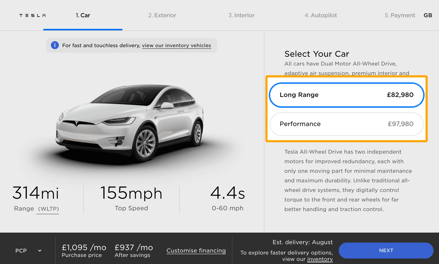 Tesla offers entry-level options that can be upgraded in its online shop