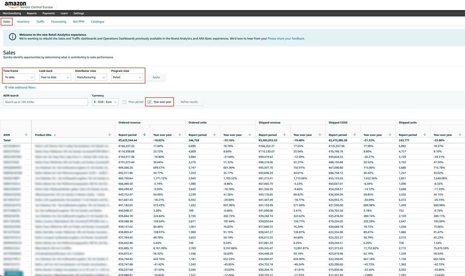 Using Vendor Central date to calculate ASP Compression