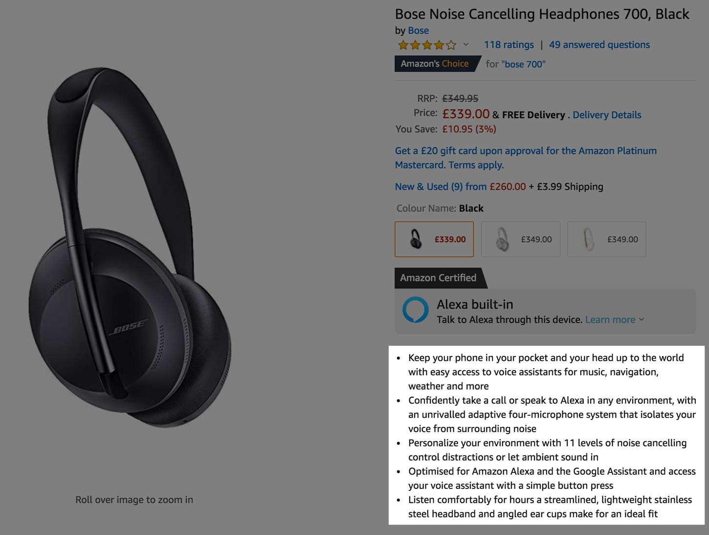 A bullet point best practice example from Amazon