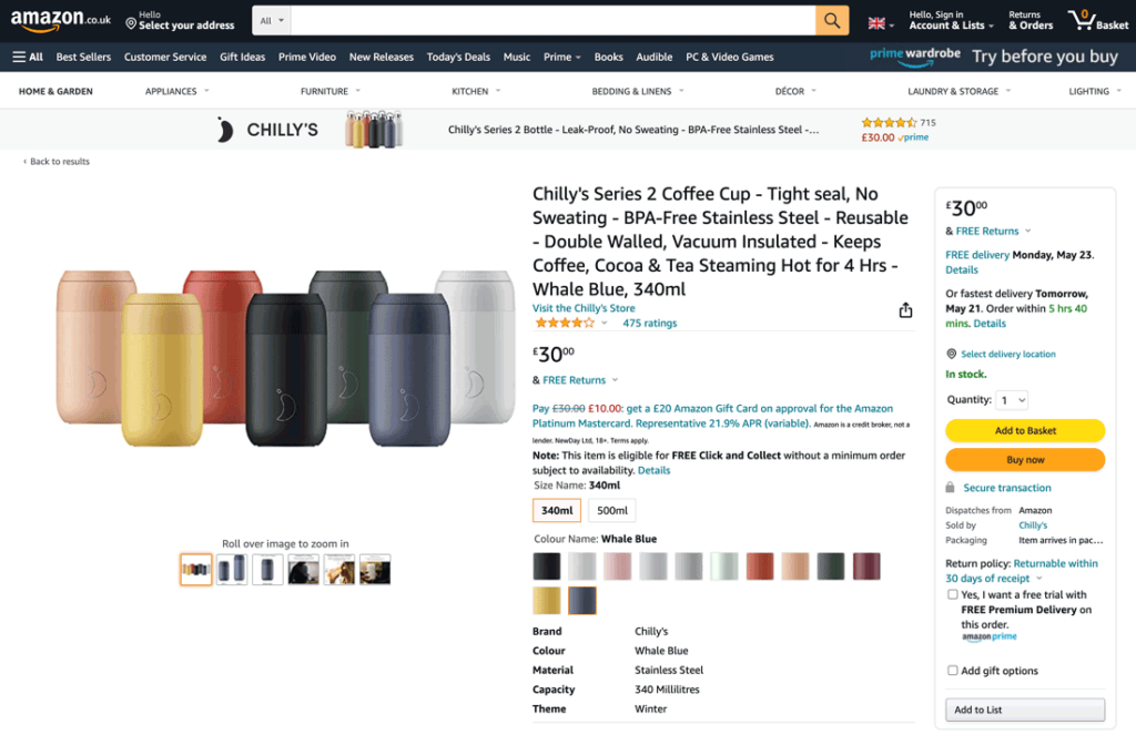 Example of an unqualified Amazon exclusive (coffee cus in various colors)